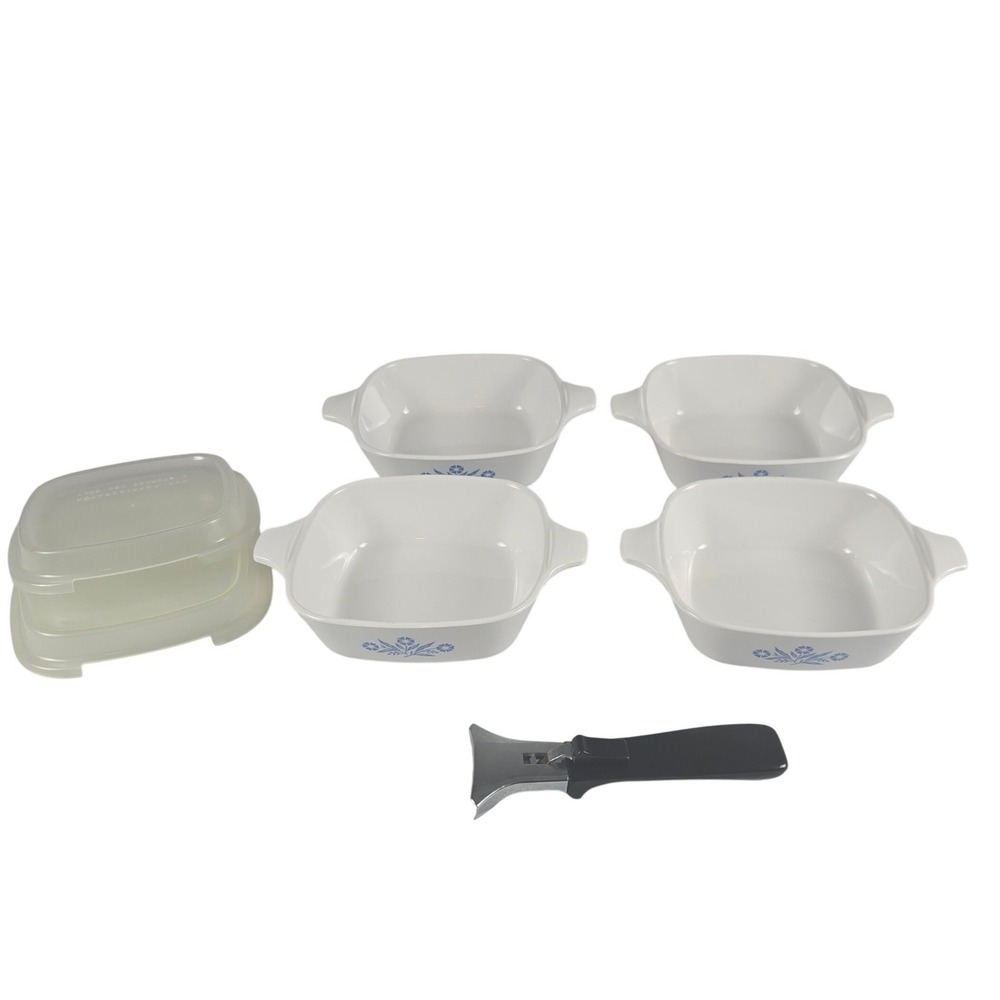 Corning Ware Blue Cornflower Petite Pan Set 4pc 12oz with 2 Lids‎ and 1 Handle